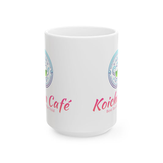 Koicha Café Ceramic Mug — 11oz & 15oz Coffee Cup with Colorful Logo