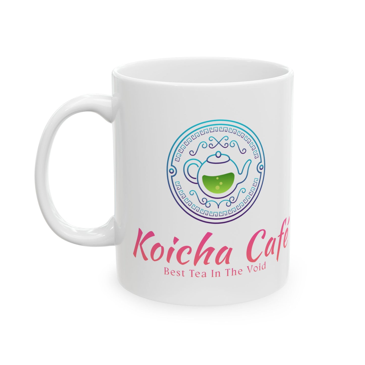 Koicha Café Ceramic Mug — 11oz & 15oz Coffee Cup with Colorful Logo