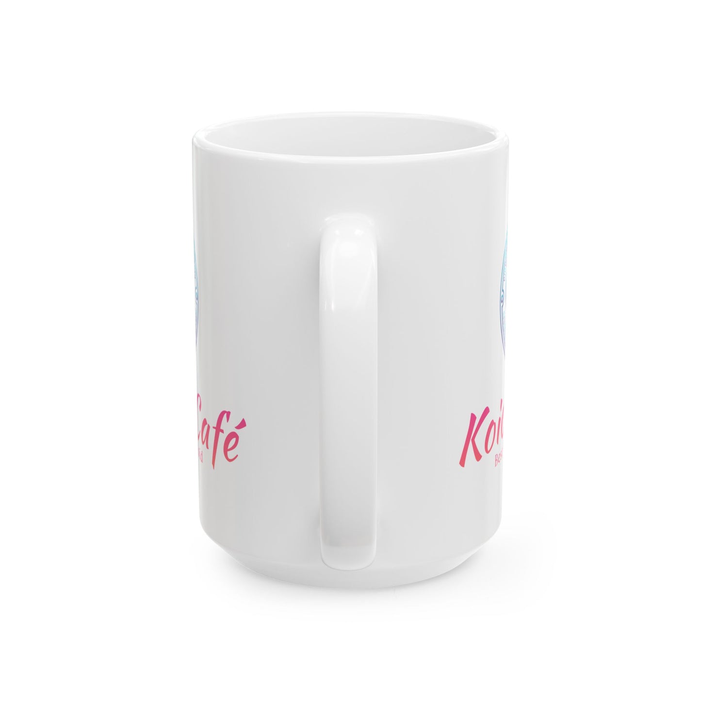 Koicha Café Ceramic Mug — 11oz & 15oz Coffee Cup with Colorful Logo