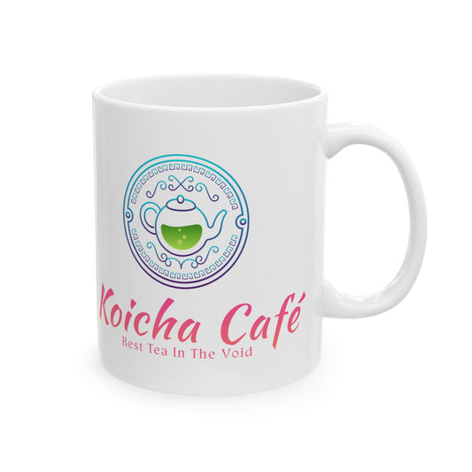 Koicha Café Ceramic Mug — 11oz & 15oz Coffee Cup with Colorful Logo