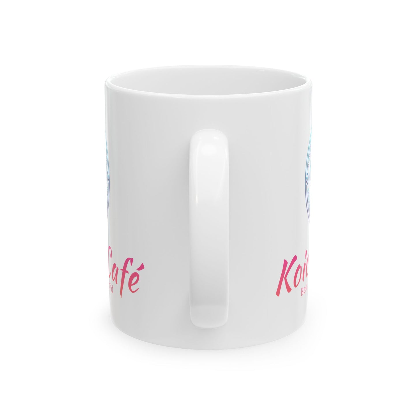 Koicha Café Ceramic Mug — 11oz & 15oz Coffee Cup with Colorful Logo