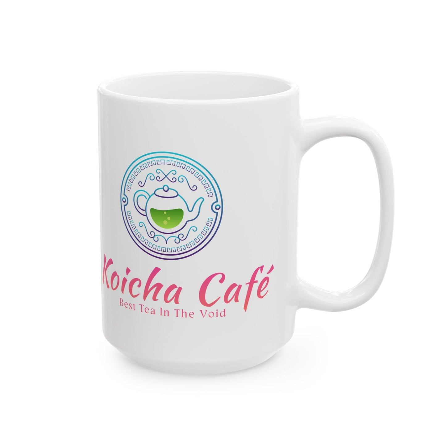 Koicha Café Ceramic Mug — 11oz & 15oz Coffee Cup with Colorful Logo