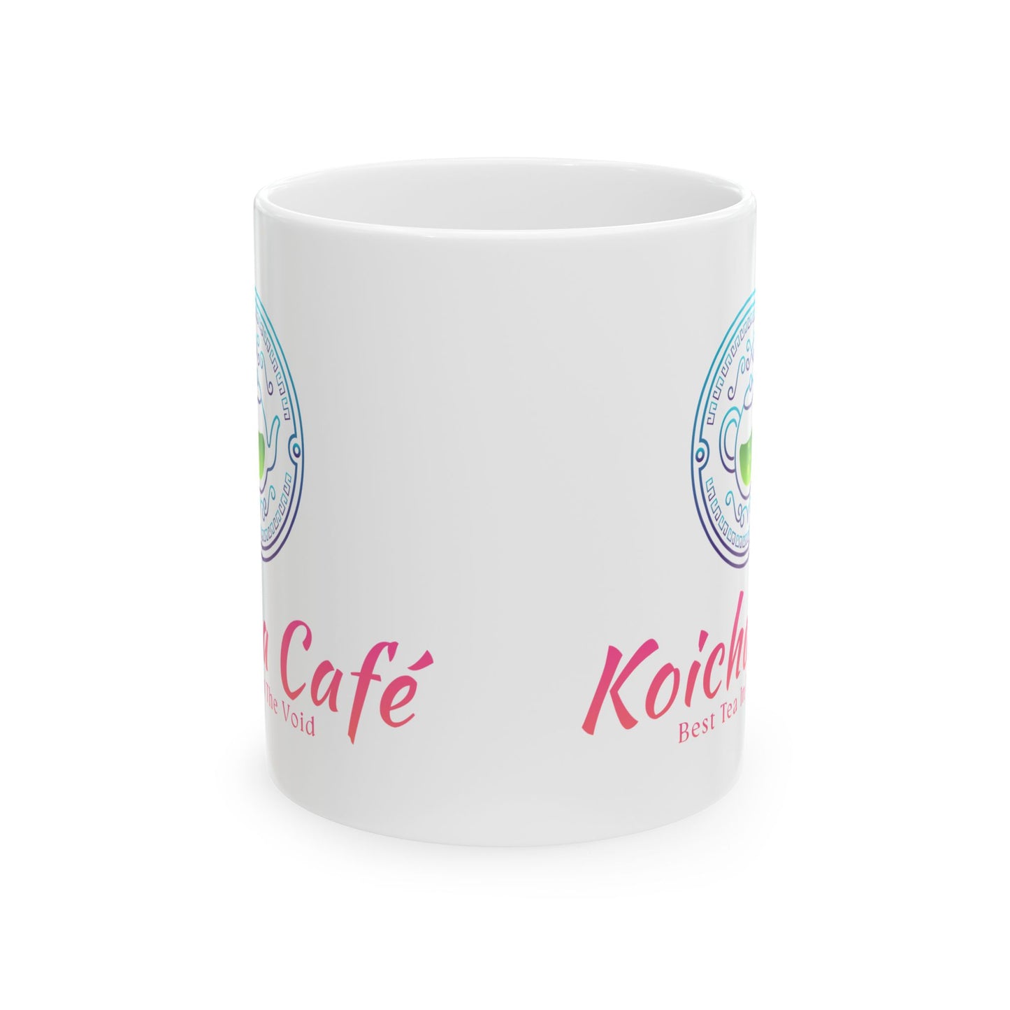 Koicha Café Ceramic Mug — 11oz & 15oz Coffee Cup with Colorful Logo